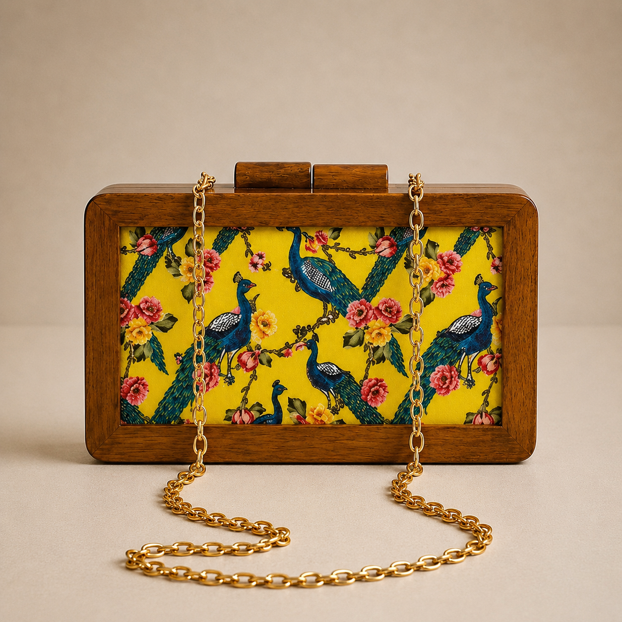 Sunshine Aviary Wooden Clutch