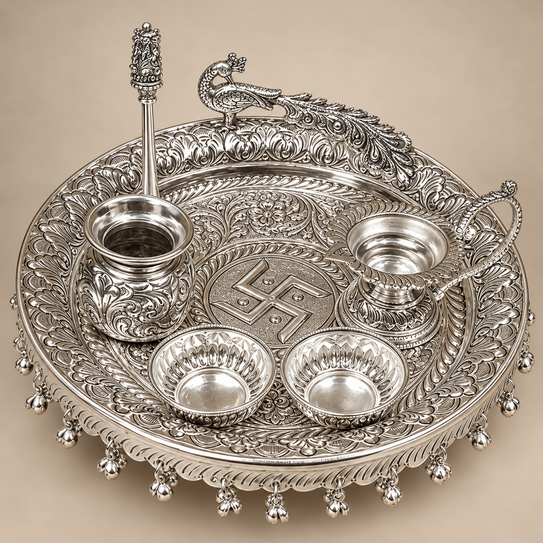 Peacock Elegance - Pooja Thali
