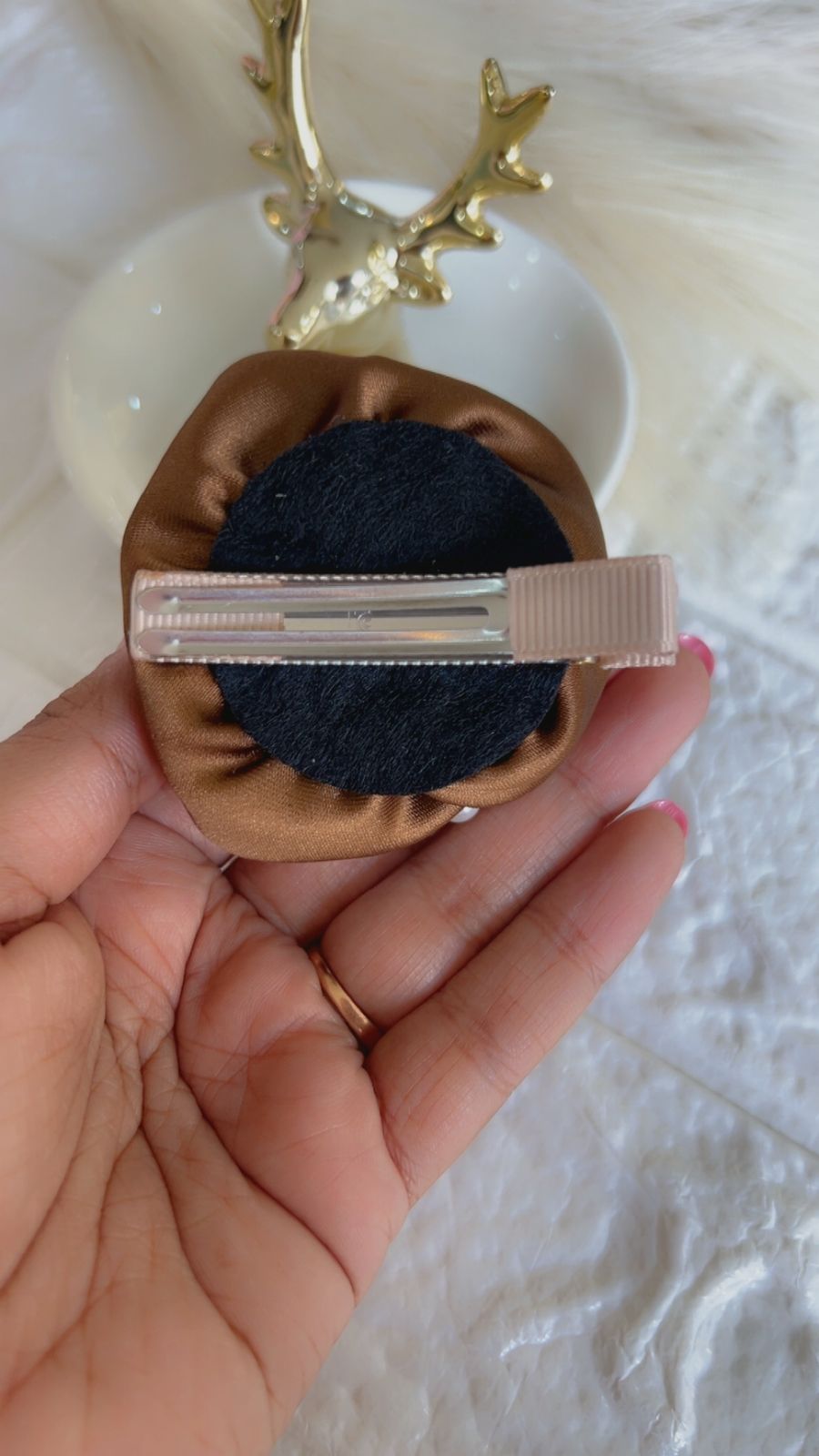 Satin Rose Shaper Hair Brooch with Pearl Center