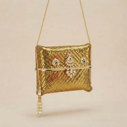 Golden Weave Kundan Clutch