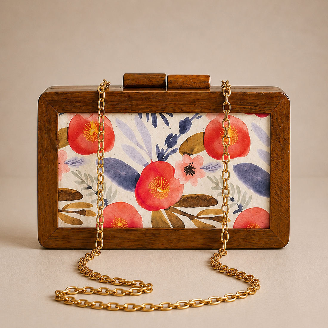 Botanical Bloom Wooden Clutch