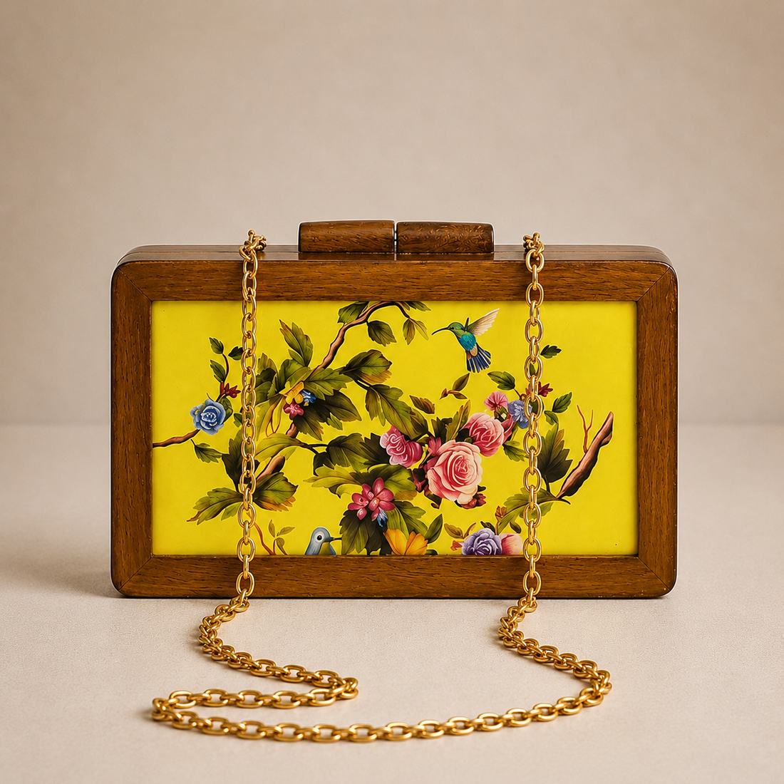 Sunshine Aviary Wooden Clutch