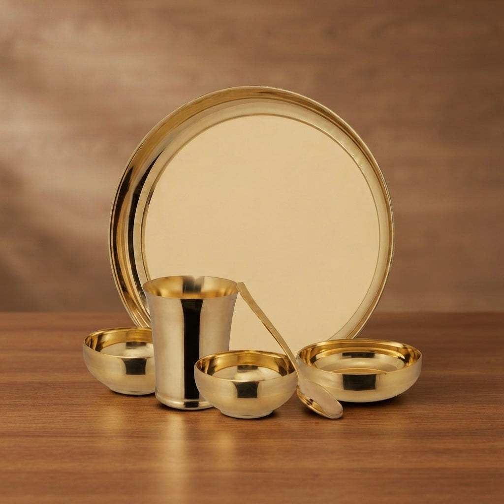 Brass Thali Set Lotus