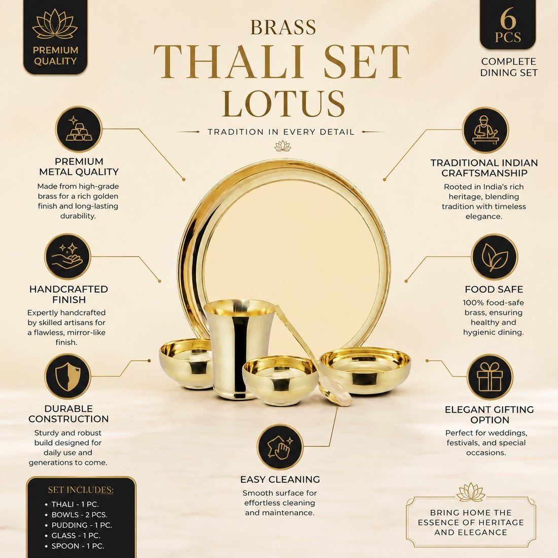 Brass Thali Set Lotus