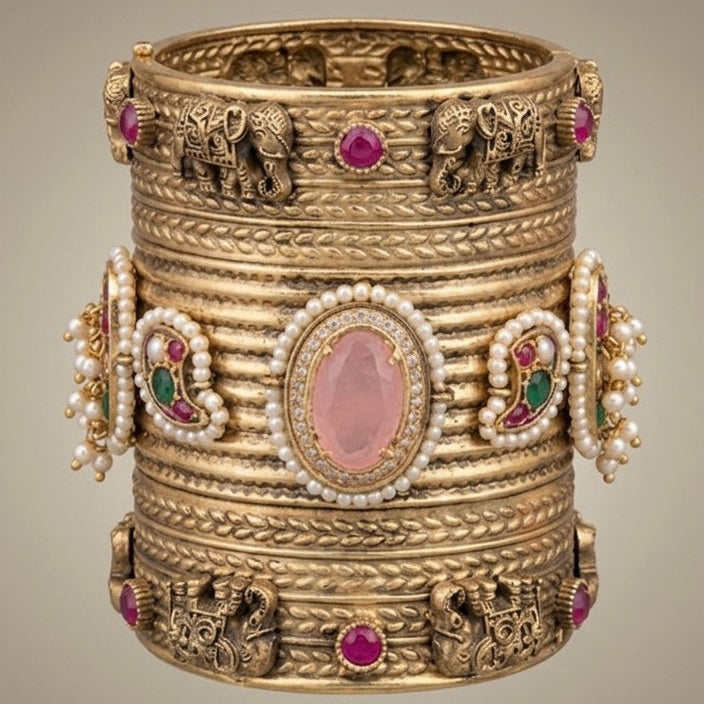 Majestic Antiqued Gold Temple Kada