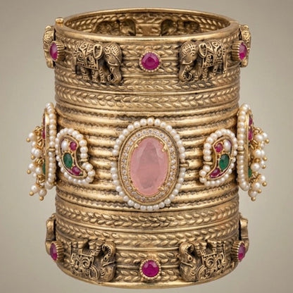 Majestic Antiqued Gold Temple Kada