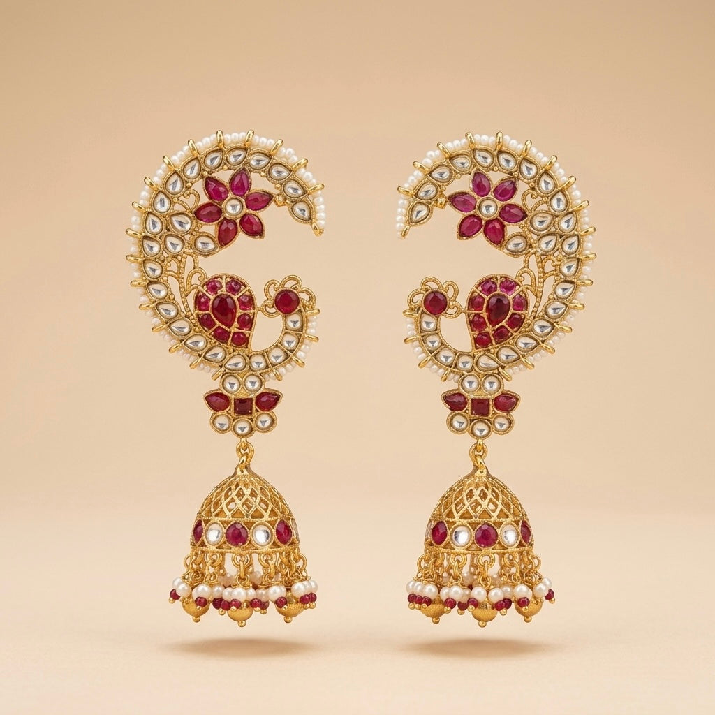 Crimson Blossom Jhumka Cuffs