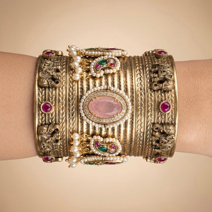 Majestic Antiqued Gold Temple Kada