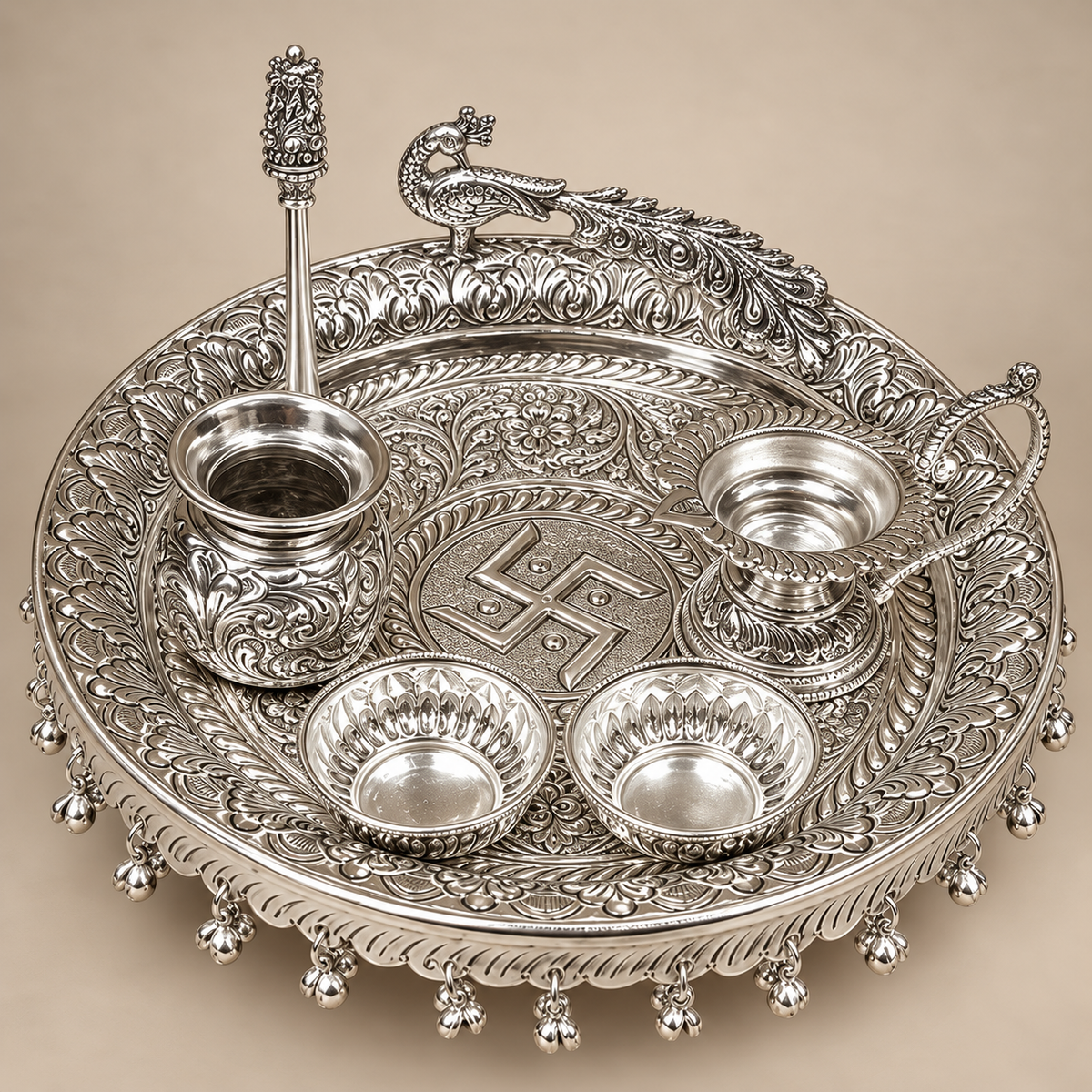 Peacock Elegance - Pooja Thali