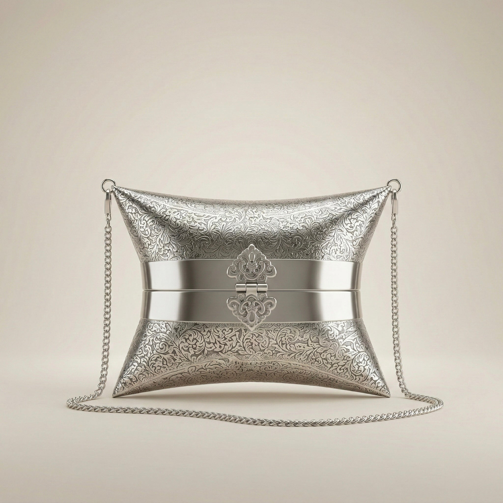 Embossed Silver Hard-Shell Clutch