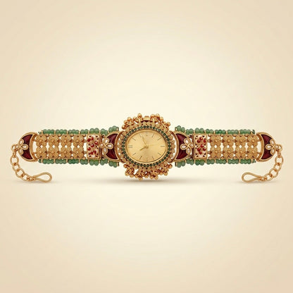 Heritage Kundan &amp; Emerald Pearl Watch