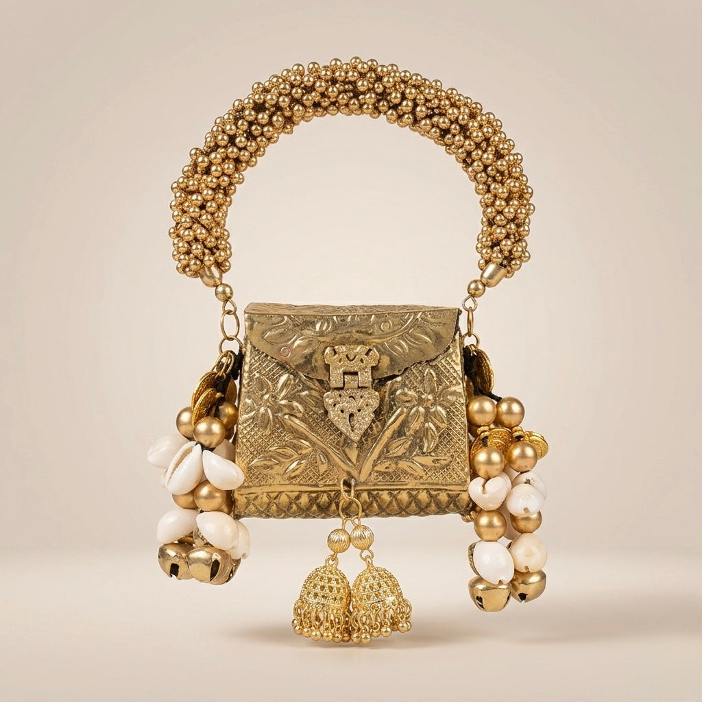 Gilded Cowrie &amp; Bell Amulet Mini Coin - Bag