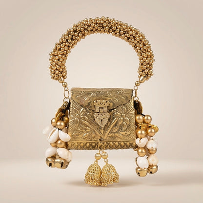 Gilded Cowrie &amp; Bell Amulet Mini Coin - Bag