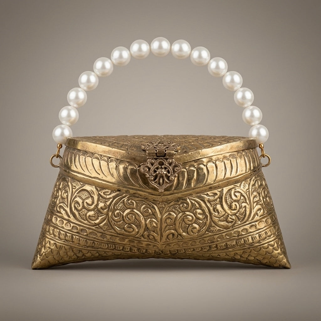 Gilded Pearl Metal Box Bag