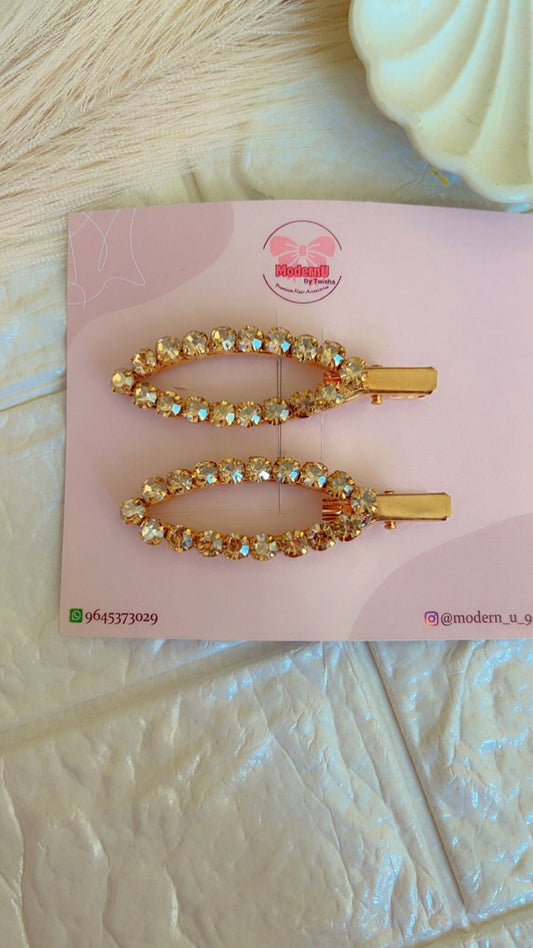 Golden Glow Oval Pin - Hair Pin ( Set of 2)