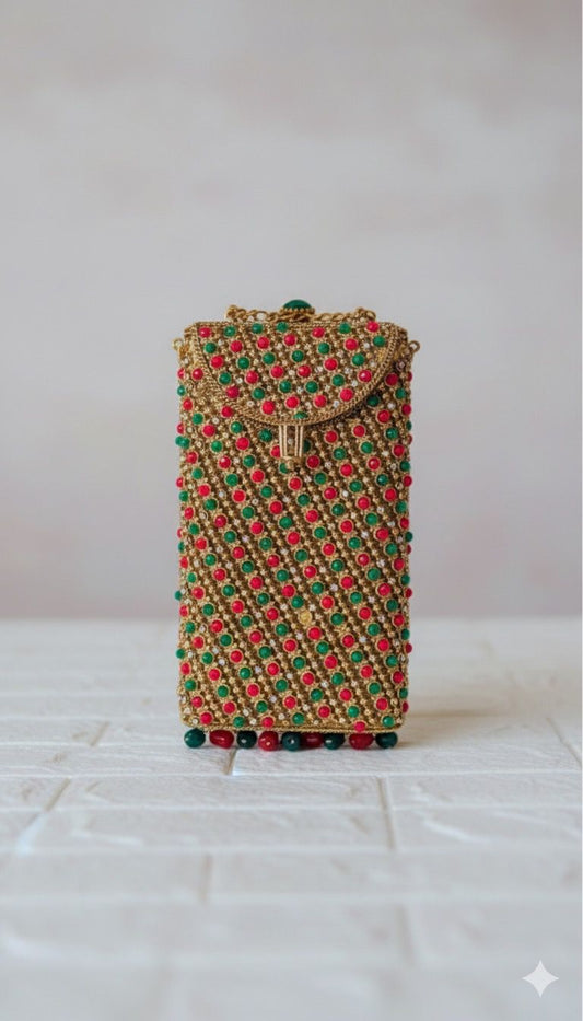 Heer Red & Green Jewel-  Bag